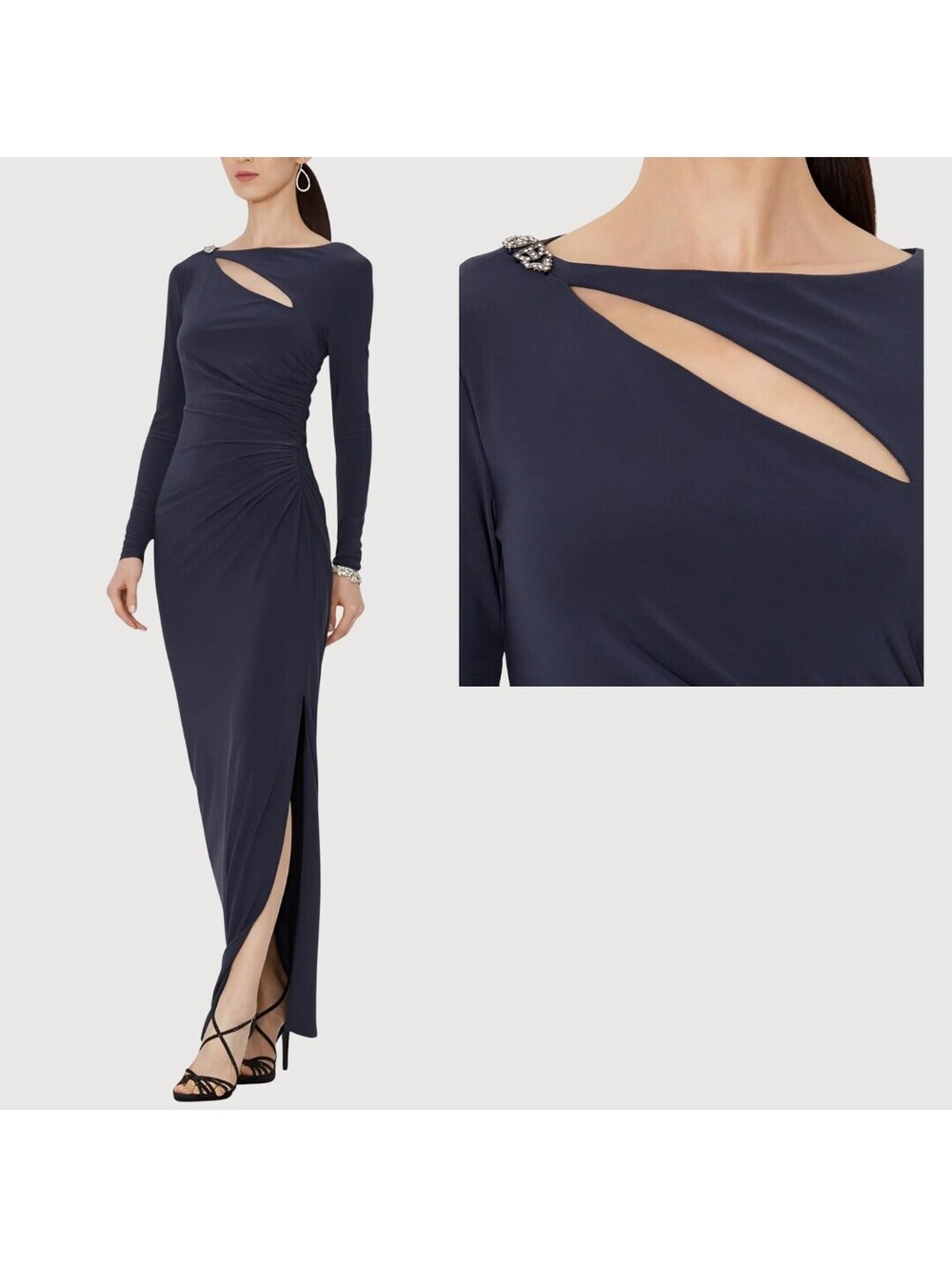 Lauren Ralph Lauren Embellished Cutout Jersey Gown Black 10